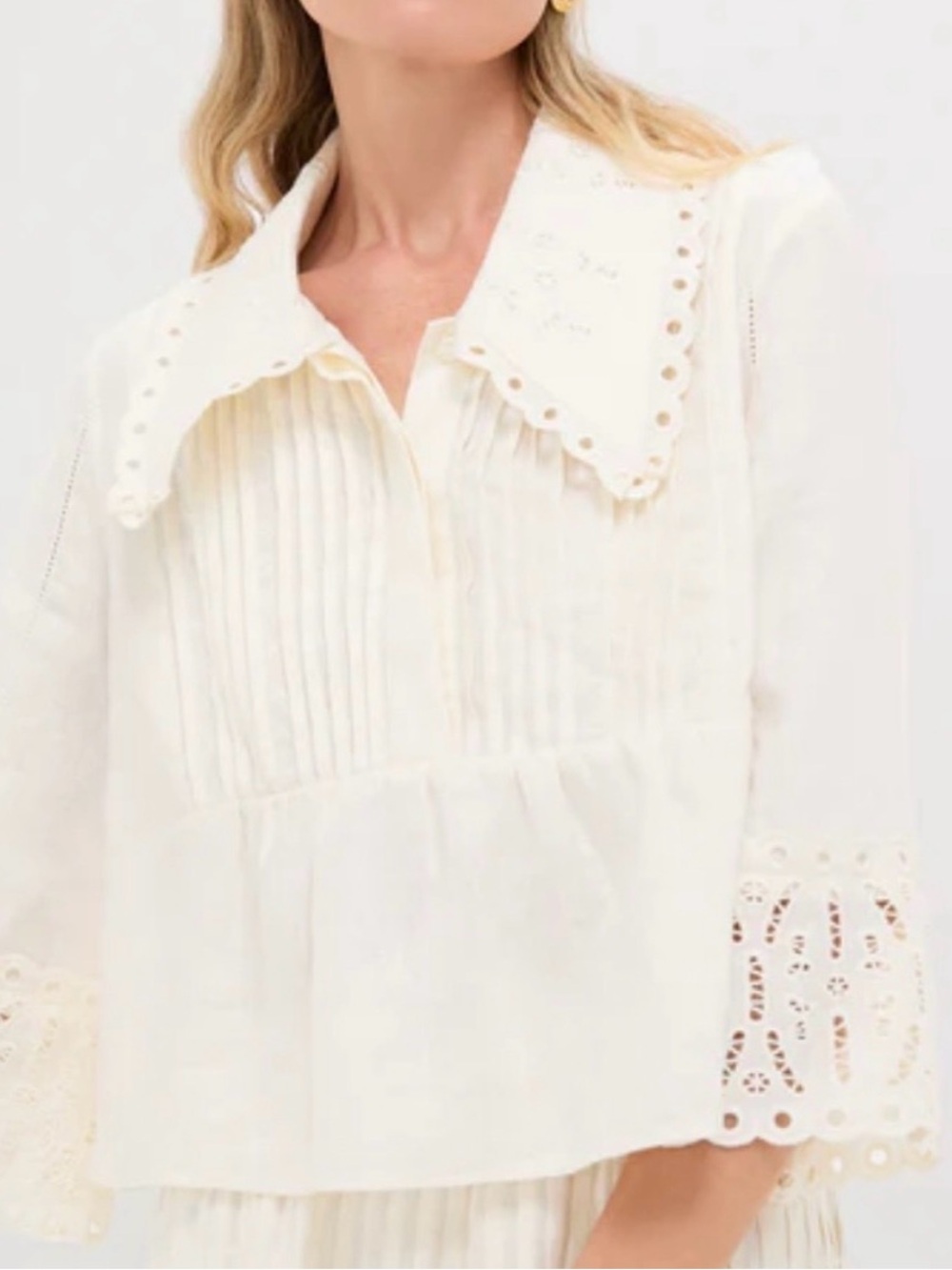 Tuckernuck White Linen Eyelet Jones Blouse S NWT
